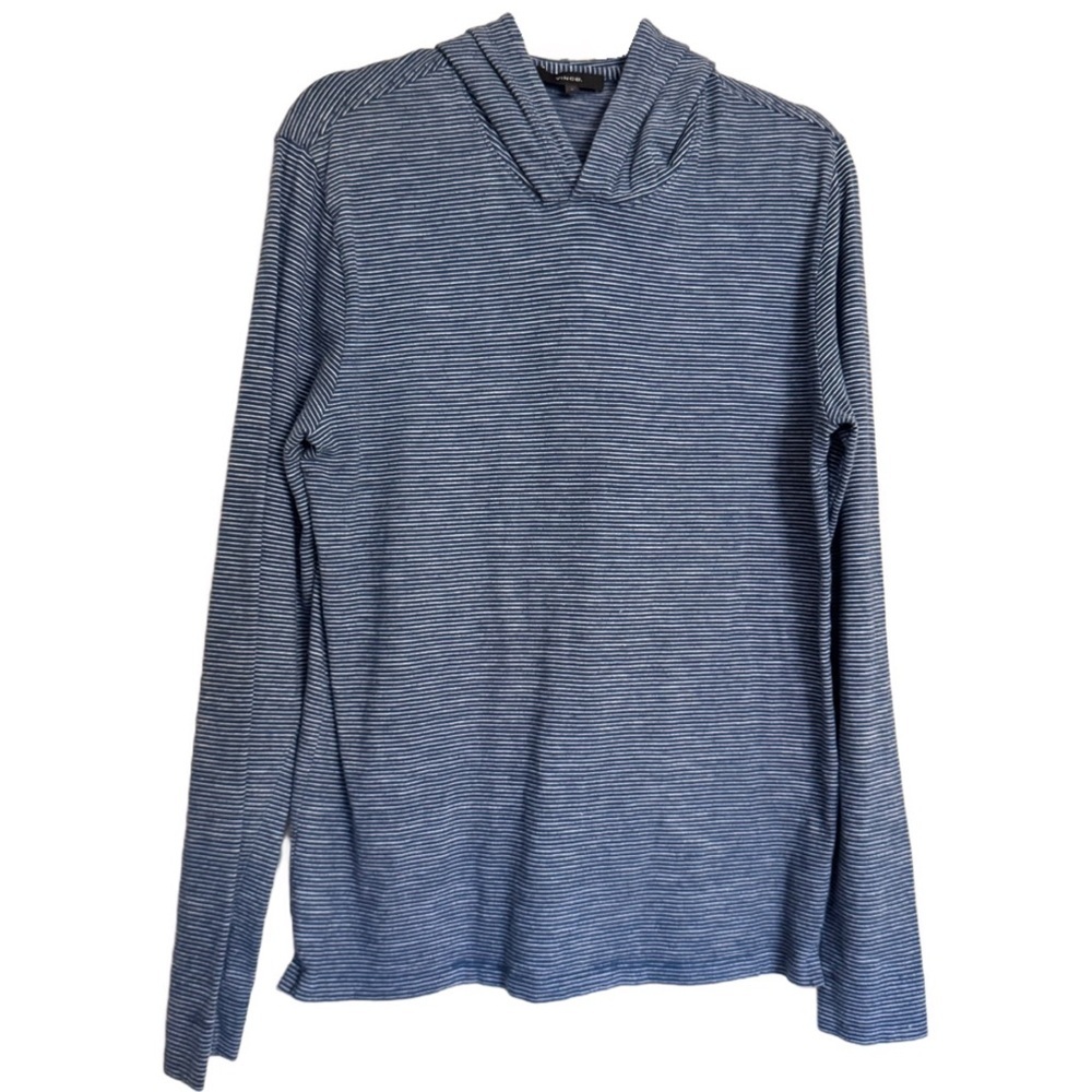 Vince Men's S/P Stretch Hoodie Pullover Blue Striped Designer Cotton Preppy